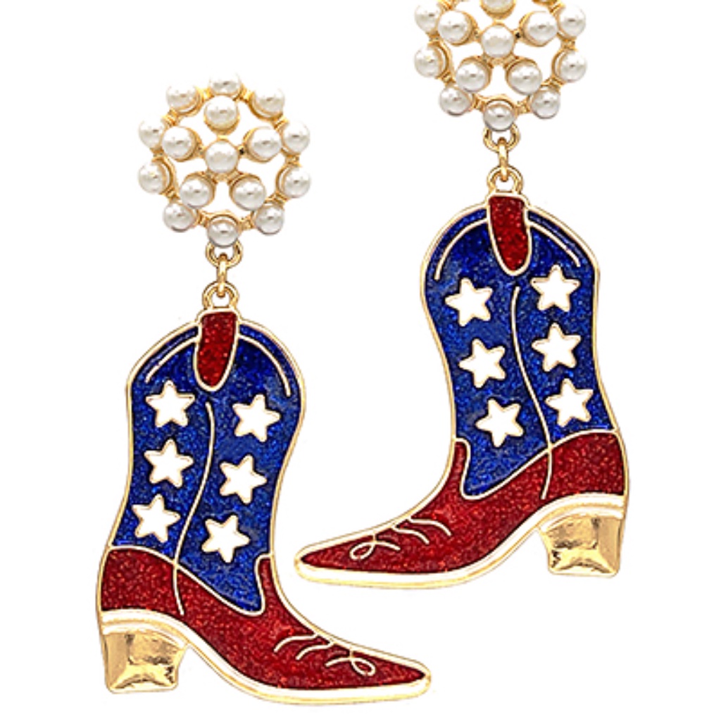Fourth Of July Boots Epoxy Drop Earrings